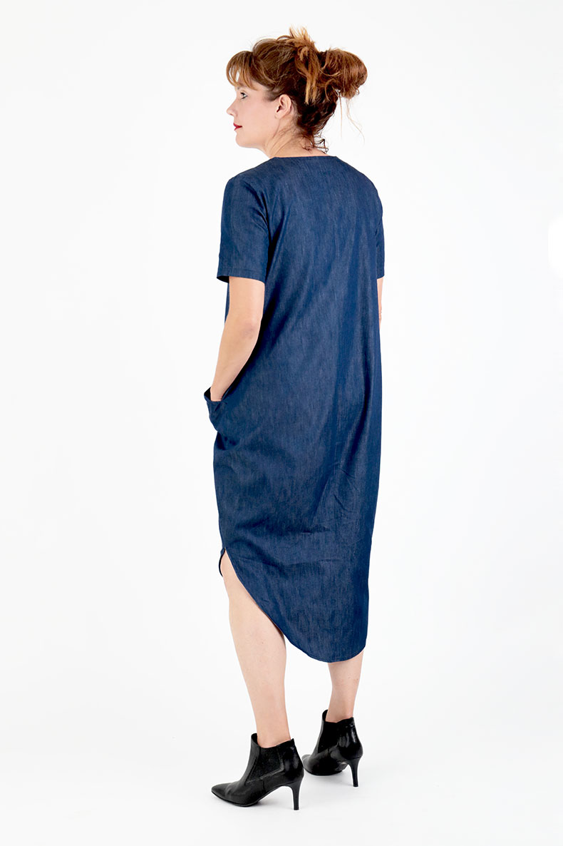 Sewing Pattern Cocoon Dress Trine - made with some light denim