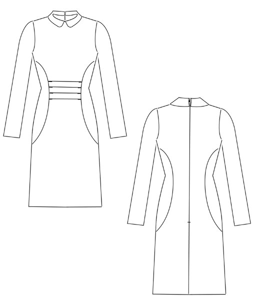 Das Schnittmuster für festliche Anlässe. Schnittmuster Kleid Reni ist ein schickes Kleid mit Falten im Vorderteil und Bubikragen.