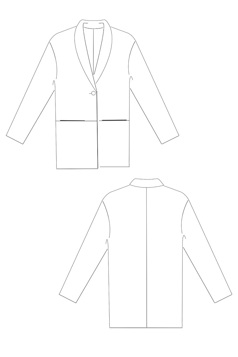Skizze eines Schnittmusters für einen Mantel