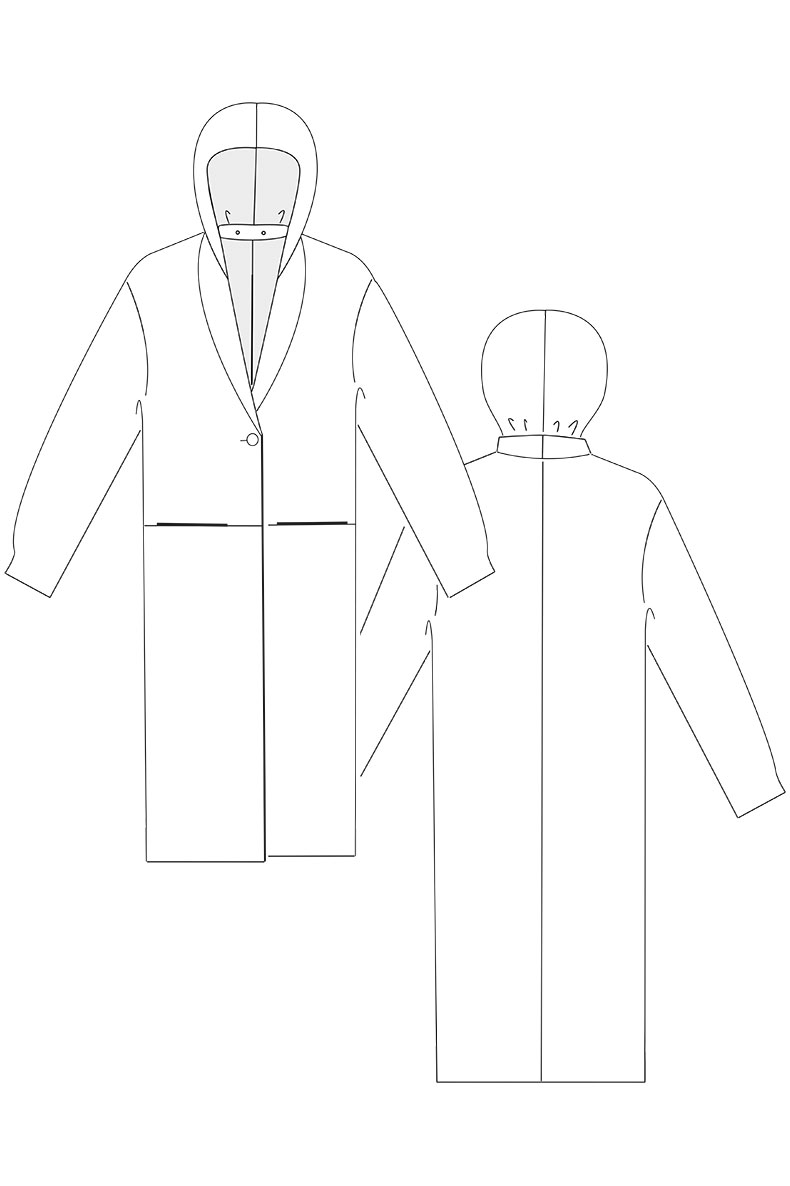 Skizze eines Mantels mit Kapuze