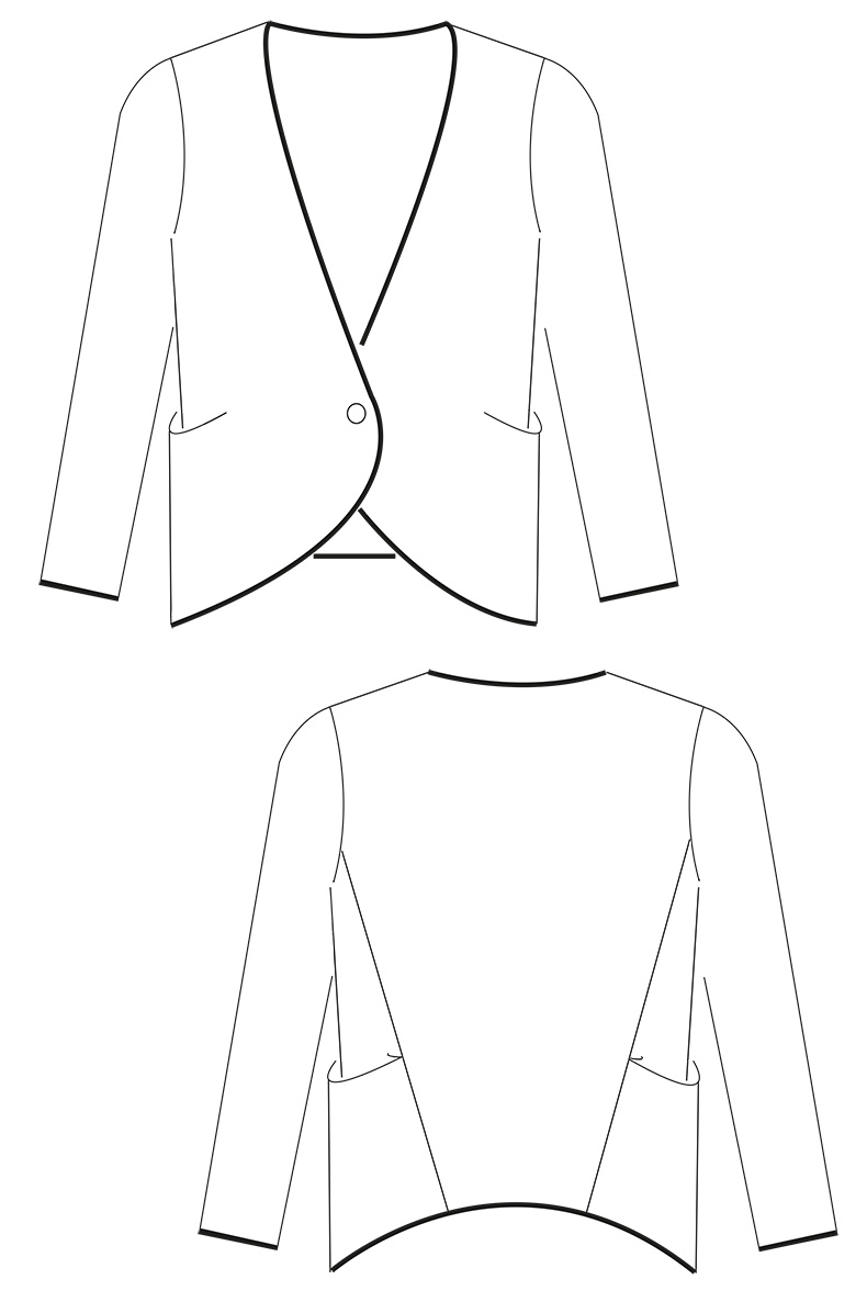 Skizze der front und rückansicht eines Kleidungsstücks